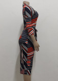 Autumn Elegant Stripes Bodycon Midi Dress