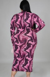 Autumn Plus Size Print Long Sleeve Bodycon Midi Dress