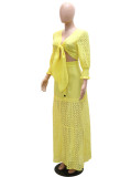 Autumn Yellow Hollow Out Crop Top and Long Skirt Set
