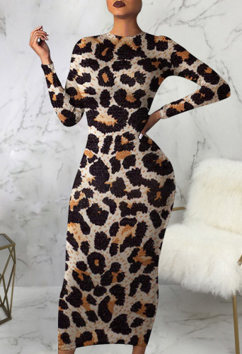 Autumn Elegant Leopard Bodycon Midi Dress
