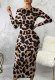 Autumn Elegant Leopard Bodycon Midi Dress
