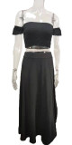 Summer Black Ruched Crop Top and Slit Long Skirt 2PC Matching Sundress Set
