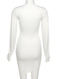 Autumn Sexy White Long Sleeve Irregular Mini Club Dress