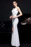 Summer Formal White Sleeveless Slit Mermaid V-Neck Evening Dress