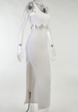 Summer White Cut Out O-Rings Slit Sleeveless Long Dress