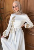 Árabe Dubai Árabe Oriente Medio Turquía Marruecos Ropa islámica Rhinestone Kaftan Abaya Vestido musulmán Blanco