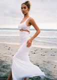 Summer White Cut Out O-Rings Slit Sleeveless Long Dress