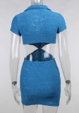Summer Blue Sexy Cut Out Letters Mini Club Dress