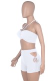 Summer White Sexy Halter Crop Top and Cut Out Shorts Set