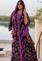 Árabe Dubai Árabe Oriente Medio Turquía Marruecos Ropa islámica Floral Kaftan Abaya Vestido musulmán bordado