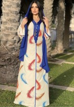 Арабский Дубай Арабский Ближний Восток Турция Марокко Исламская одежда Принт Кафтан Абая Мусульманское платье с вышивкой и хиджабом