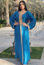 Árabe Dubai Árabe Oriente Medio Turquía Marruecos Ropa islámica Kaftan Abaya Vestido musulmán bordado Azul