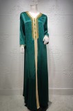 Árabe Dubai Árabe Oriente Medio Turquía Marruecos Ropa islámica Kaftan Abaya Vestido musulmán bordado Verde