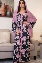 Árabe Dubai Árabe Oriente Medio Turquía Marruecos Ropa islámica Floral Kaftan Abaya Vestido musulmán bordado con Hijab