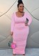 Autumn Plus Size Casual Pink Ruched Long Shirt Dress