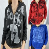 Autumn Casual Character Print Hooded Jacket