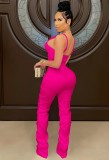Conjunto de pantalones y top corto con tirantes con cremallera rosa sexy para fiesta de verano