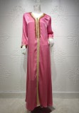 Árabe Dubai Árabe Oriente Medio Turquía Marruecos Ropa islámica Kaftan Abaya Vestido musulmán bordado Rosa