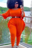Autumn Plus Size Casual Orange Jumpsuit with 3/4 Sleeves