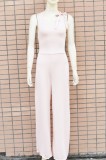 Summer Formal Beige Sexy Side Slit Sleeveless Party Jumpsuit