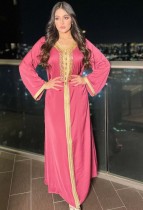 Árabe Dubai Árabe Oriente Medio Turquía Marruecos Ropa islámica Kaftan Abaya Vestido musulmán bordado Rosa