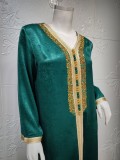 Árabe Dubai Árabe Oriente Medio Turquía Marruecos Ropa islámica Kaftan Abaya Vestido musulmán bordado Verde