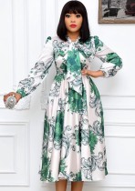Herbst Professional Print Grünes langes Bürokleid