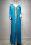 Arab Dubai Arab Middle East Turkey Morocco Islamic Clothing Kaftan Abaya Embroided Muslim Dress Blue