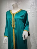Árabe Dubai Árabe Oriente Medio Turquía Marruecos Ropa islámica Floral Kaftan Abaya Vestido musulmán bordado Verde