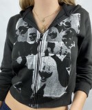 Autumn Casual Character Print Hooded Jacket