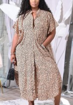 Sommer Plus Size Casual Leopard Langes Blusenkleid