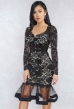 Autumn Formal Black Lace Mermaid Party Dress with Full Sleeves