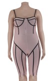 Summer Plus Size Beige Sexy Strap Bodycon Rompers