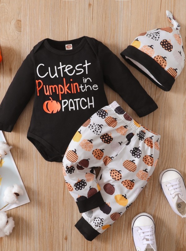 Baby Boy Autumn Pumpkin 3 Pieces Pants Set