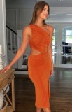 Summer Formal Orange Cut Out One Shoulder Sleeveless Party Dress