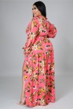 Autumn Plus Size Wrap Floral Long Maxi Dress