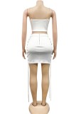 Summer White Chains Sexy Strap Crop Top and Mini Skirt Set