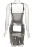 Summer Grey Metallic Sexy Strap Tank Dress