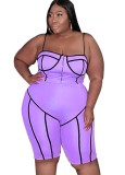 Summer Plus Size Purple Sexy Strap Bodycon Rompers