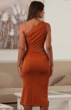 Summer Formal Orange Cut Out One Shoulder Sleeveless Party Dress
