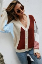 Cappotto maglione a maniche lunghe con scollo a V color block autunnale
