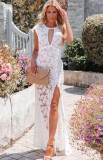 Summer Formal White Lace Sleeveless Slit Long Dress