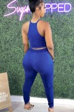 Conjunto de pantalón y top corto fruncido sexy de verano azul