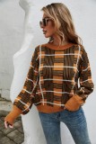 Suéter regular con cuello redondo y estampado de cuadros de otoño