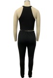 Summer Black Sexy Ruched Crop Top and Pants Set