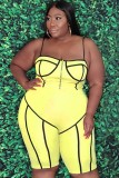 Summer Plus Size Yellow Sexy Strap Bodycon Rompers