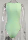 Summer Green Ribbed Button Up Sleeveless Basic Bodysuit