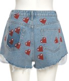 Summer Blue High Cut Sexy Hearts Denim Shorts