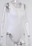 Summer White Ribbed Button Up Sleeveless Basic Bodysuit