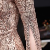 Autumn Occassional Pink Sequin V-Neck Mermaid Evening Dress